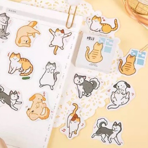 Daily Life Of Cartoonish Cats and Dogs, 45 Deco Stickers, Comes In a Box - Picture 2 of 9